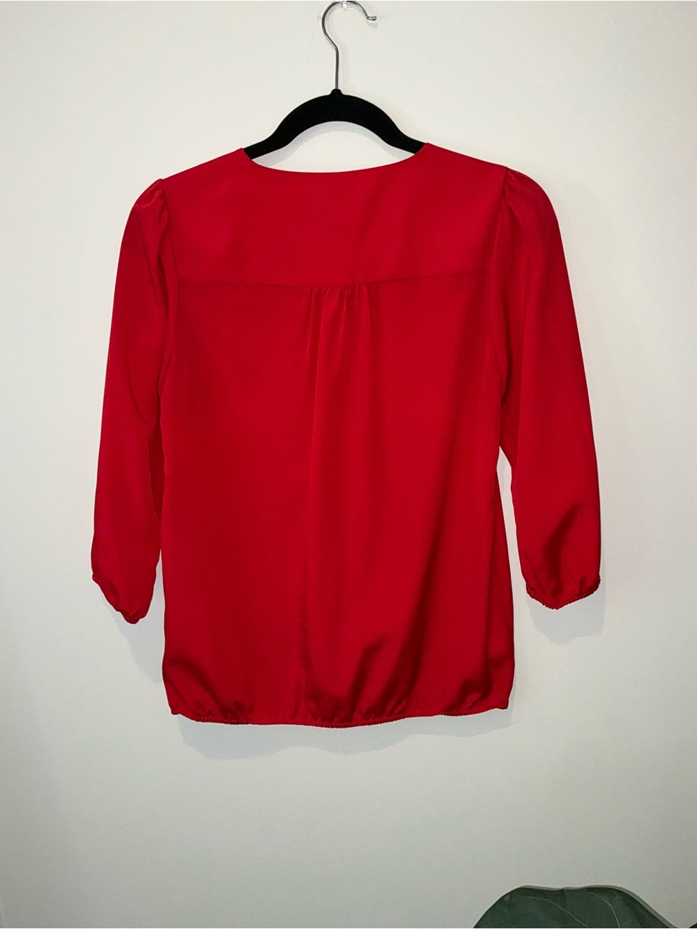 LOFT Red Ruffle V-Neck Blouse - Picture 2 of 3